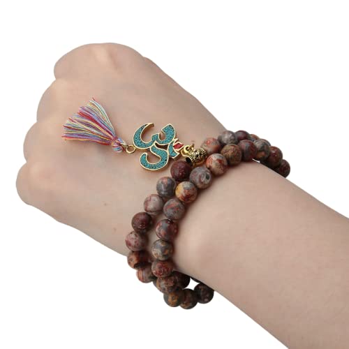 VELARDE Pulsera Mujer Japa Mala Budista de 45 Cuentas - Para la Practica de Códigos Sagrados - Accesorio para Meditación y Yoga - Mala Tibetano con Símbolo de Om - Regalos Originales