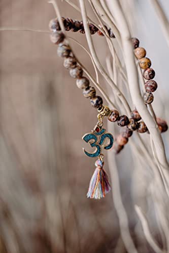 VELARDE Pulsera Mujer Japa Mala Budista de 45 Cuentas - Para la Practica de Códigos Sagrados - Accesorio para Meditación y Yoga - Mala Tibetano con Símbolo de Om - Regalos Originales