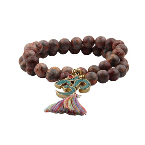 VELARDE Pulsera Mujer Japa Mala Budista de 45 Cuentas - Para la Practica de Códigos Sagrados - Accesorio para Meditación y Yoga - Mala Tibetano con Símbolo de Om - Regalos Originales