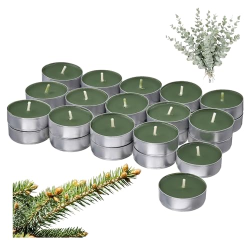 Velas aromáticas de eucalipto y abeto fresco del bosque, hasta 4 horas de combustión, color verde oscuro, paquete de 30