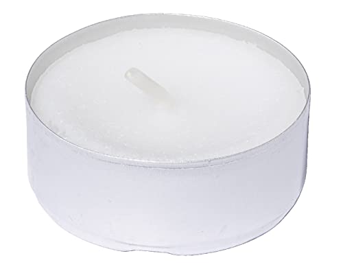 Velas de té sin perfume, blancas, 200 unidades, Tiempo de Combustión 4 Horas, Ø 37.5 mm, cilíndricas, para exterior e interior, fiestas, restaurantes, terraza, decoración hogar