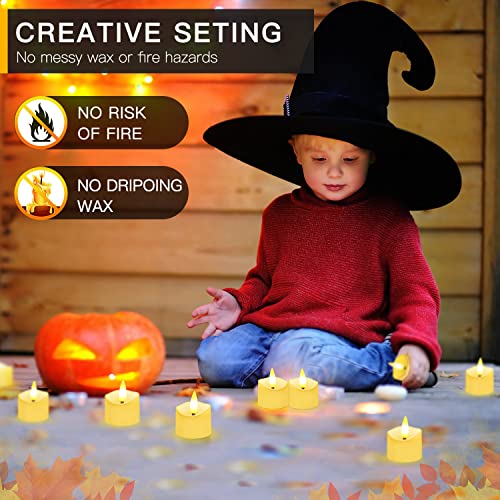 Velas LED Sin Fuego velas de té, velas sin llama LED que parpadeantes luz amarillas cálida para hogar festivales decoración, bodas y fiestas (12 piezas con temporizador y llama 3D)