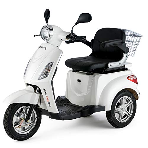 VELECO ZT15 - Scooter de 3 ruedas para inválidos y mayores - Estable, cómodo y seguro - Alarma, bocina - Se entrega completamente montado y listo para usar (BLANCO)