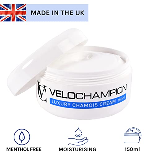 VeloChampion Crema Antiirritación de Gamuza Lujosa. Ideal para Andar en Bicicleta, Correr y Otras Actividades Deportivas Piel Reduce la Fricción (Sin mentol, 150 ml)