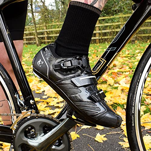 VeloChampion Scarpe da Ciclismo Elite Scarpe da Bici da Strada Uomo Compatibile con SPD 2 bulloni e SPD-SL 3 bulloni Scarpe da Bicicletta + Borsa Porta-Scarpe (EU 44)