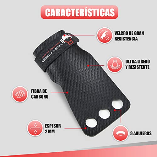 VELSIA Calleras para Crossfit - Carbon Fiber Grips 3H, Calleras Crossfit Mujer y Hombre, Guantes para Crossfit, Guantillas Crossfit, Gimnasio, Training, Calistenia,Box (M)