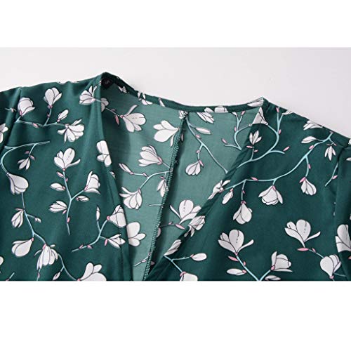 VEMOW Vestido Mujer Fiesta con Estampado Floral Festivo con Cuello en V para Mujer Vestido de Fiesta de Manga Corta(Verde,2XL)