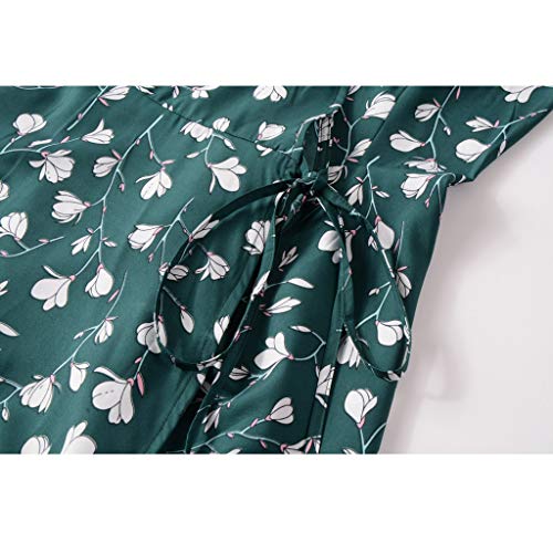 VEMOW Vestido Mujer Fiesta con Estampado Floral Festivo con Cuello en V para Mujer Vestido de Fiesta de Manga Corta(Verde,2XL)