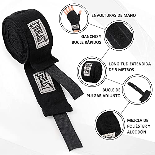 Vendas Boxeo, Vendajes para Las Manos para Boxeo Muay Thai Kickboxing Karate Lucha Artes Marciales Gimnasio Fitness, Unisex (un par de 2) (Negro)