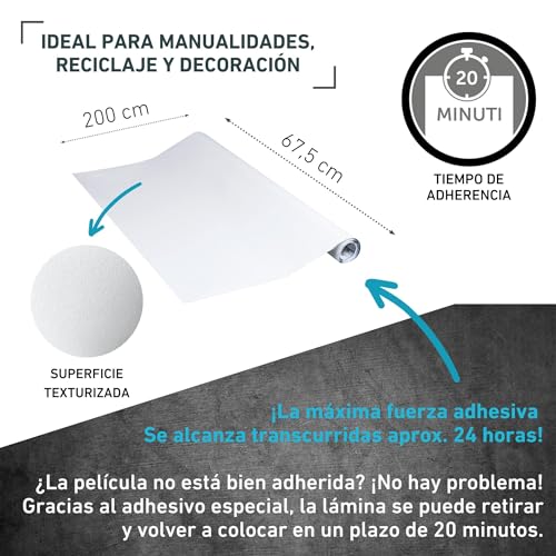 Venilia Lámina adhesiva, Mate Blanco, 67,5cm x 2m, Espesor 160 micrómetros, Vinilo autoadhesivo para muebles o cocina, decorativas papel pintado pared, PVC sin ftalatos, Fabricado en UE