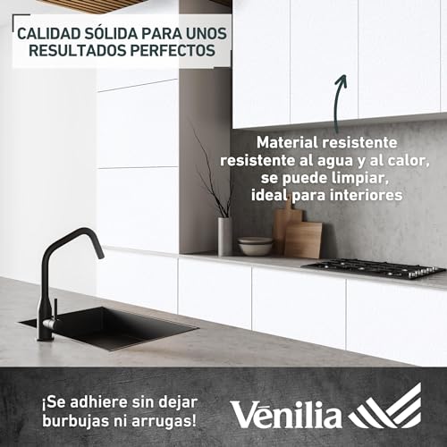 Venilia Lámina adhesiva, Mate Blanco, 67,5cm x 2m, Espesor 160 micrómetros, Vinilo autoadhesivo para muebles o cocina, decorativas papel pintado pared, PVC sin ftalatos, Fabricado en UE