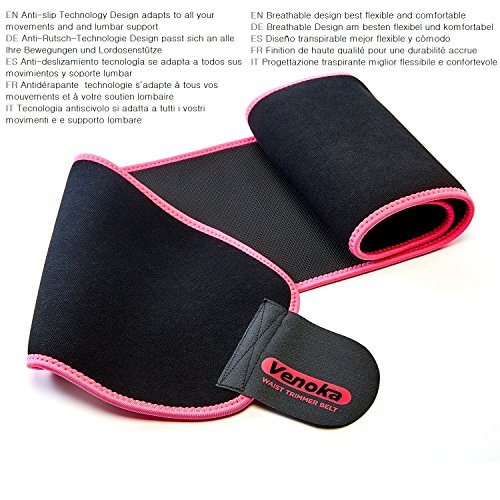 Venoka Faja Reductora de Neopreno Ajustable Hombre/Mujer Cinturón Reductor Abdominal de Sudoración Adelgazar para Cintura/Espalda/Lumbar (Rosa, 110 x 23 CM)