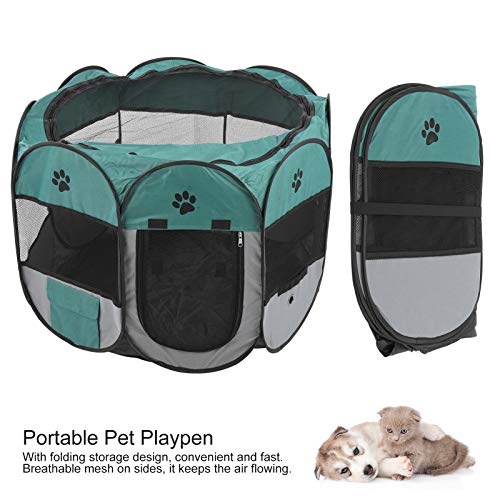 【Venta del día de la madre】Sala de Entrega de Mascotas, Jaula de la casa de la Tienda del Animal doméstico, portátil para Gatos del Perro del Perrito(M, XBD82 Green Gray no Kettle Toy)