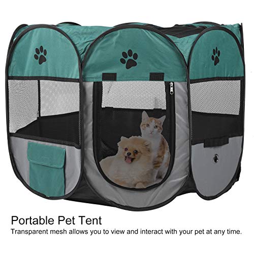 【Venta del día de la madre】Sala de Entrega de Mascotas, Jaula de la casa de la Tienda del Animal doméstico, portátil para Gatos del Perro del Perrito(M, XBD82 Green Gray no Kettle Toy)