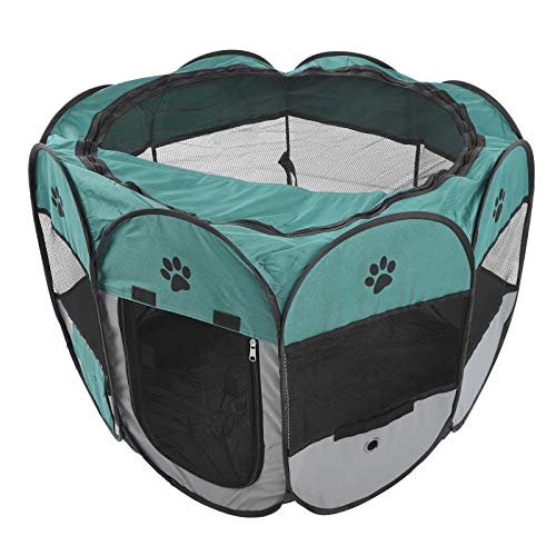 【Venta del día de la madre】Sala de Entrega de Mascotas, Jaula de la casa de la Tienda del Animal doméstico, portátil para Gatos del Perro del Perrito(M, XBD82 Green Gray no Kettle Toy)