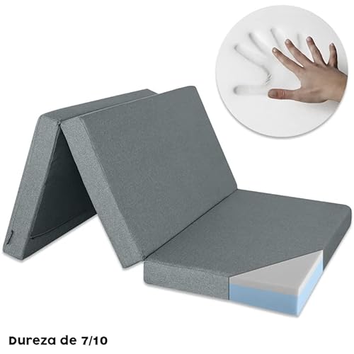 Ventadecolchones - Colchón Plegable con Viscoelástica con Cierre y Asa 120 x 190 x 10 cm con Espuma D25 extrafirme en Loneta Premium Gris para Furgonetas, de Viajes o para Invitados