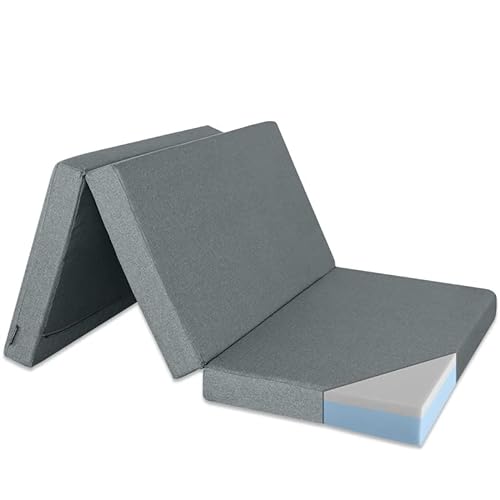 Ventadecolchones - Colchón Plegable con Viscoelástica con Cierre y Asa 120 x 190 x 10 cm con Espuma D25 extrafirme en Loneta Premium Gris para Furgonetas, de Viajes o para Invitados