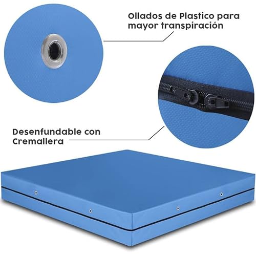 Ventadecolchones – Colchoneta para Rocódromos y Gimnasios con aireadores. Quitamiedos para escalada - Medida: 100 x 200 x 20 cm. Espuma Suave de 20 kg/m3 + Funda PVC 650 g/m2 Azul