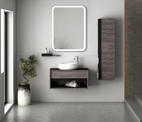 Venti 50x70cm Espejo de Baño Vertical con Luces LED, Espejo de Baño Iluminado con Interruptor Táctil, Esquinas Redondeadas, Espejo de Baño Rectangular LED con Luz LED Frontal en blanco natural.