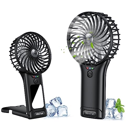 Ventilador Portátil de Mano,Mini Ventilador Silencioso Recargable por USB,Ventilador de Personal con Espejo,Ventilador Pequeño de 4 Velocidades con Batería para Oficina,Dormitorio y Viajes (Negro)