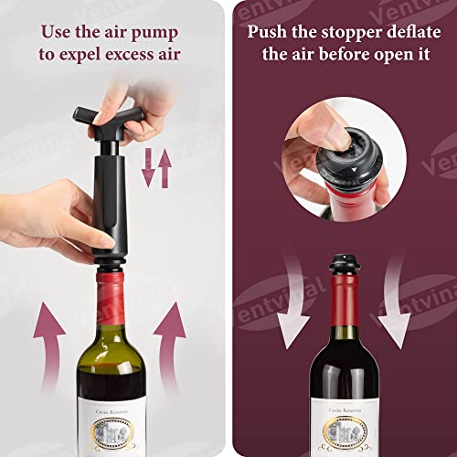 Ventvinal Tapones y vertedores para Vino Bomba de Vino con 6 Tapones, 1 Vertedor de Vino y 1 Cortador Manual al Vacío