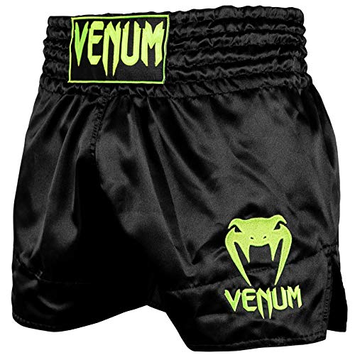 Venum Classic - Pantalones Cortos para Muay Thai, Not Applicable, Clásico, Unisex Adulto, Color Black/Neo Yellow, tamaño Extra-Small