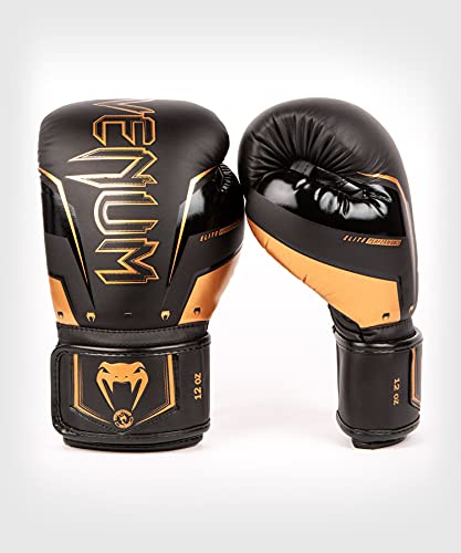 Venum Guantes de Boxeo Elite EVO - Negro/Bronce - 14 Oz