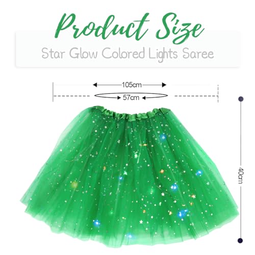 Verde Falda de tul de 40 cm para mujer, tutú LED para adultos, fiesta tutú para adolescentes, disfraz de baile de ballet, minifalda con luces LED de estrella, disfraz para fiesta carnaval Halloween