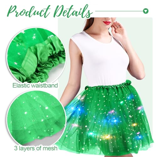 Verde Falda de tul de 40 cm para mujer, tutú LED para adultos, fiesta tutú para adolescentes, disfraz de baile de ballet, minifalda con luces LED de estrella, disfraz para fiesta carnaval Halloween