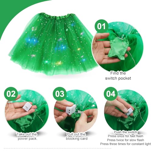 Verde Falda de tul de 40 cm para mujer, tutú LED para adultos, fiesta tutú para adolescentes, disfraz de baile de ballet, minifalda con luces LED de estrella, disfraz para fiesta carnaval Halloween