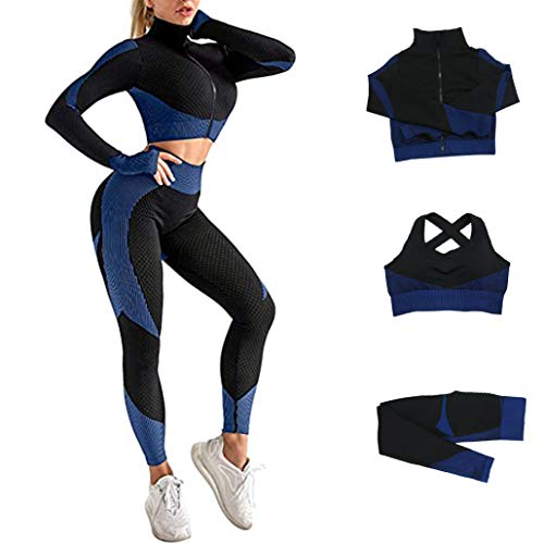 Veriliss 3 Piezas Mujer Yoga Traje Entrenamiento Para, Gym Mallas de Yoga Sin Costuras y Sujetador Deportivo Elástico Ropa de Gimnasio