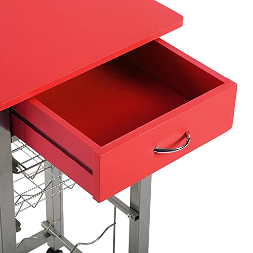 Versa Leicester Carro de cocina con ruedas, cajones y botellero, Verdulero con despensa y organizadores, Almacenaje de cocina, Medidas (Al x L x An) 82 x 40 x 40 cm, Madera y Metal, Color Rojo