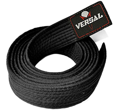 VERSAL Cinturón de karate de artes marciales, 100% algodón, cinturón de clasificación profesional para Judo, Bjj, Taekwondo, Jiu Jitsu de color (negro, 280 cm)