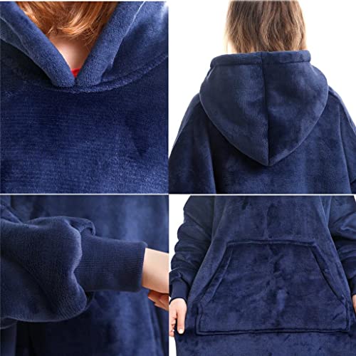 VERTAST Sudadera con Capucha Extra Largo, Manta usable Grande Hoodie Sudadera con de Gran tamaño, cómodas Revestimiento Sherpa súper Suave cálido, para Hombres Mujeres, Azul Marino