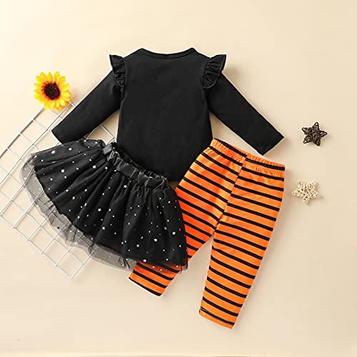 Verve Jelly Niños bebés Niñas Traje de Halloween Manga larga Calabaza Volantes Top Legging Pantalones Conjunto de ropa Falda de tutú 3PCS Conjunto Negro A 90 12-18 meses