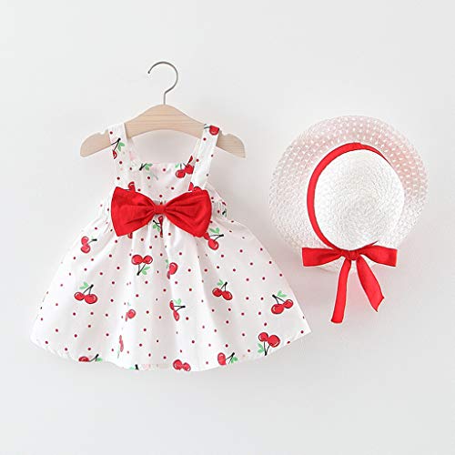 Vestido Bebé Niña Elegante - Falda Corta de Niña Sin Manga + Sombrero de Sol con Lazo Conjunto de 2 Piezas - Vestido Bebés Playa para Cumpleaños, Vacaciones