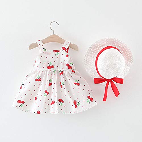 Vestido Bebé Niña Elegante - Falda Corta de Niña Sin Manga + Sombrero de Sol con Lazo Conjunto de 2 Piezas - Vestido Bebés Playa para Cumpleaños, Vacaciones