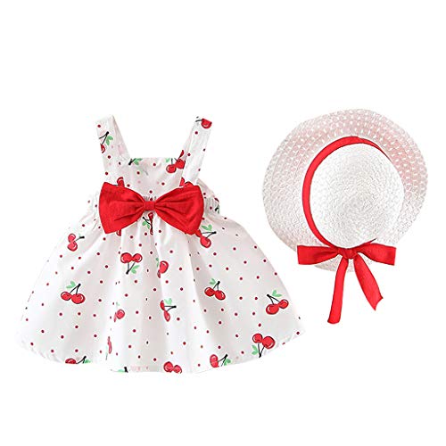 Vestido Bebé Niña Elegante - Falda Corta de Niña Sin Manga + Sombrero de Sol con Lazo Conjunto de 2 Piezas - Vestido Bebés Playa para Cumpleaños, Vacaciones