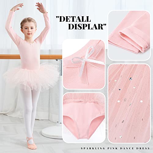 Vestido de ballet de manga larga para niña, vestido de ballet, con falda de algodón, vestido de ballet, tutú, vestido de danza, Rosa., 130 cm