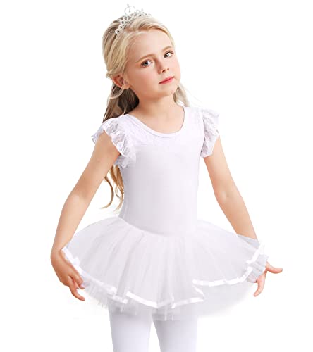 Vestido de ballet para niña, de algodón, tutú, tutú, tutú, tutú, tutú, tutú, para niños, con falda y vestido de bailarina, Blanco, 130 cm-140 cm