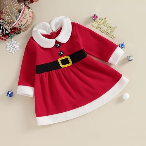 Vestido de Navidad para niña con Diadema, Vestido de Princesa de Terciopelo de Manga Larga, Falda tutú de Malla, Conjuntos de Ropa para niñas pequeñas (E Red Dress, 9-12 Months)