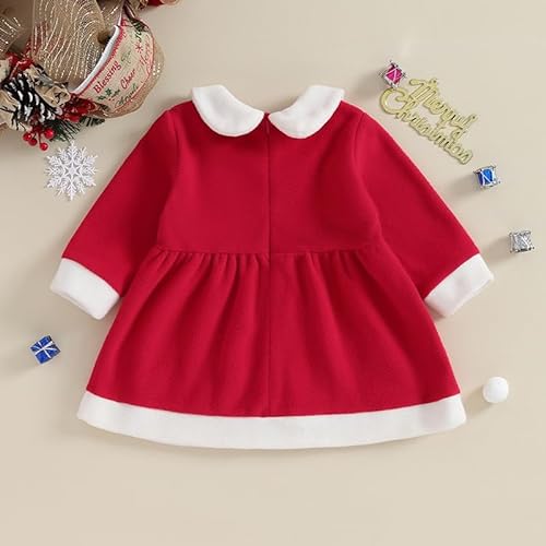 Vestido de Navidad para niña con Diadema, Vestido de Princesa de Terciopelo de Manga Larga, Falda tutú de Malla, Conjuntos de Ropa para niñas pequeñas (E Red Dress, 9-12 Months)