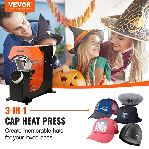 VEVOR 3 en 1 Prensa Térmica Automática para Gorras 16,3 x 8 cm 3 Almohadillas Térmicas Máquina de Sublimación Anti-Adhesiva Prensa de Impresión para Sombreros Prensa Automática para Nailon, Lino, Hilo