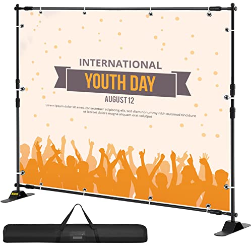 VEVOR Soporte para Fondos de Fotografía 3 m x 2.4 m, Anchura Ajustable 66 "- 120" Soporte de Banner para Telón de Fondo Altura 37"- 96" Negro para Feria Comercial Telescópico Expositor