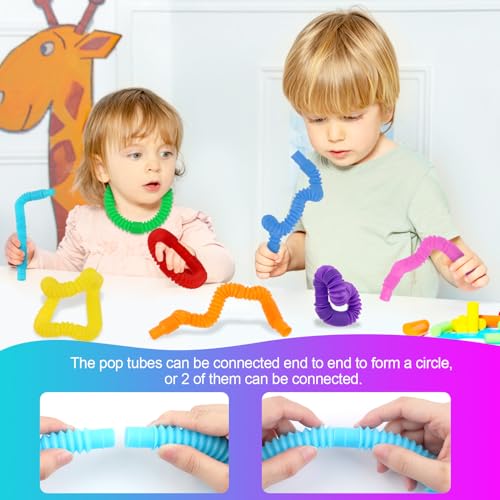 VFANDV 24 Piezas Juguetes Sensoriales de Tubo Elástico, Coloridos Tubo Elástico Juguete de Sensorial Pop Tubes Fidget Toys para Aliviar el estrés y la Ansiedad Adecuado para Niños y Adultos