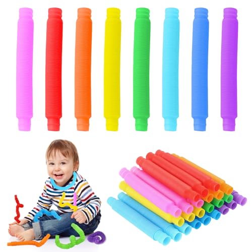 VFANDV 24 Piezas Juguetes Sensoriales de Tubo Elástico, Coloridos Tubo Elástico Juguete de Sensorial Pop Tubes Fidget Toys para Aliviar el estrés y la Ansiedad Adecuado para Niños y Adultos