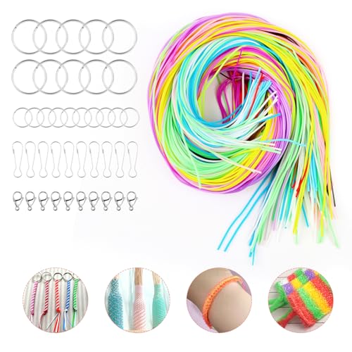 VFANDV Hilos para Hacer Pulseras, 200pcs 20 Colores Hilo Plastico con 40 Pequeños Accesorios Scoubidou Cuerda DIY Cintas de Scooby Doo para Crear Pulseras, Collares, llaveros