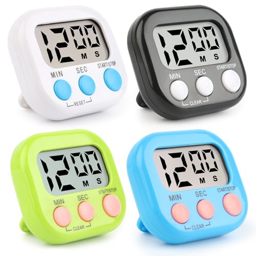 VFANDV Temporizador Cocina 4 Piezas, Digital Temporizador de Cocina con Magnético Pequeño Cronómetro Infantil con Soporte Plegable Cronómetro Digital Cuenta Atrás para Cocina Escuela y Deporte