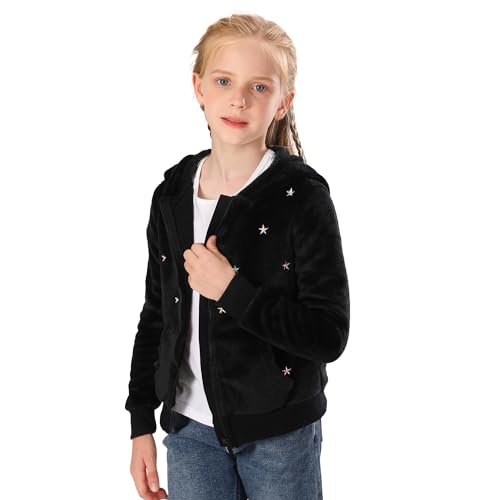 V.&GRIN Chaqueta de forro polar para niños con capucha, manga larga, acogedora, sudadera con cremallera, sudadera para otoño, ropa fresca, tallas 105 hasta 155 cm, Negro , 15-16 años