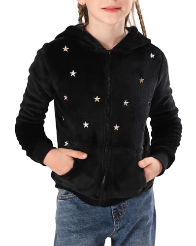 V.&GRIN Chaqueta de forro polar para niños con capucha, manga larga, acogedora, sudadera con cremallera, sudadera para otoño, ropa fresca, tallas 105 hasta 155 cm, Negro , 15-16 años